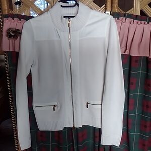 Jones New York White Bomber Jacket with Gold Zipper